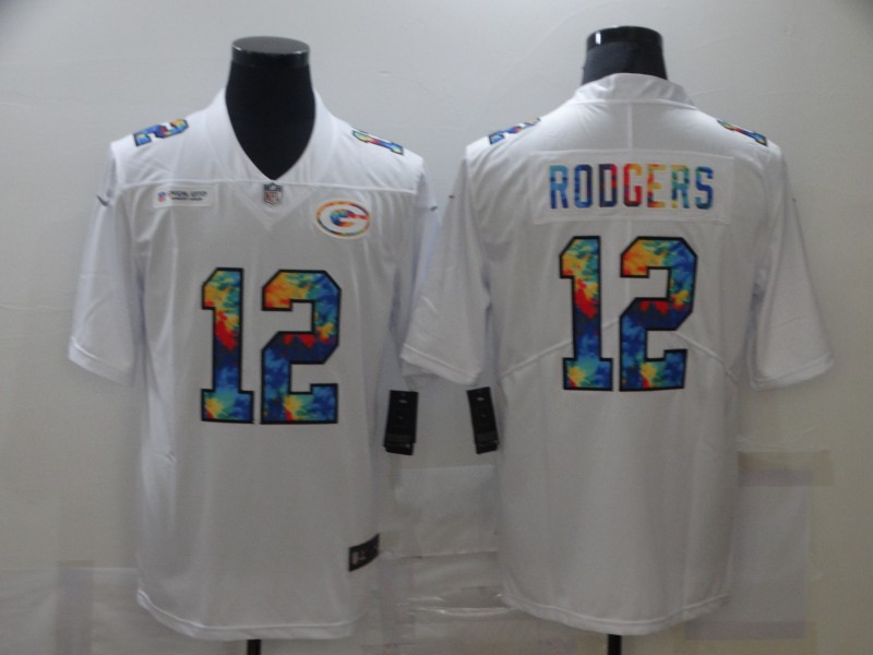Nike Packers 12 Aaron Rodgers white Vapor Untouchable Rainbow Limited Jersey