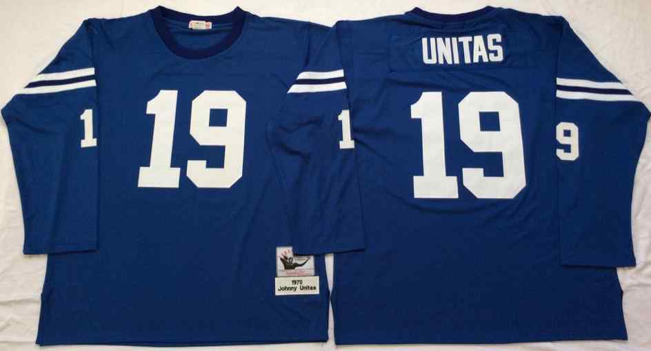 Men's Indianapolis Colts 19 Johnny Unitas 1970 Throwback Blue Jersey