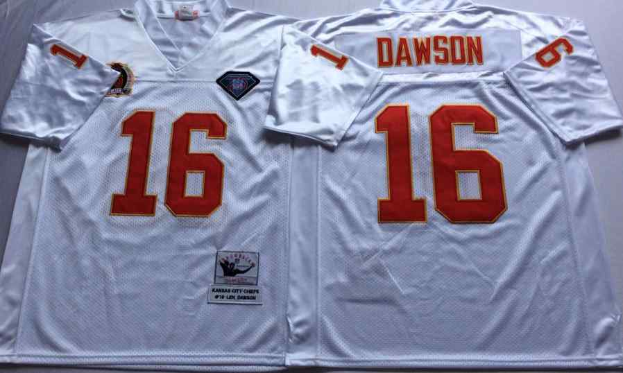 Men's Kansas City Chiefs 16 Len Dawson 1994 Throwback White Jersey