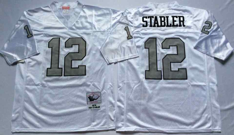 Men's Las Vegas Raiders #12 Ken Stabler 1976 Throwback WhiteSilver Jersey