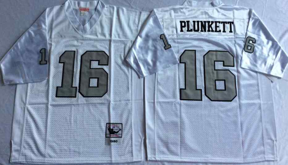Men's Las Vegas Raiders #16 Jim Plunkett 1980 Throwback WhiteSilver Jersey