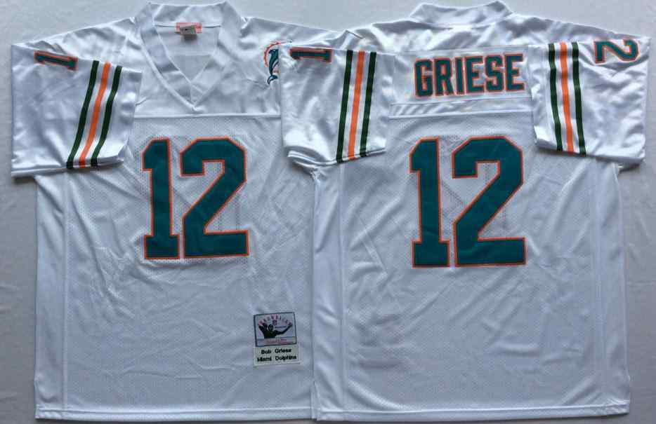 Men's Miami Dolphins #12 Bob Griese Throwback White Jersey