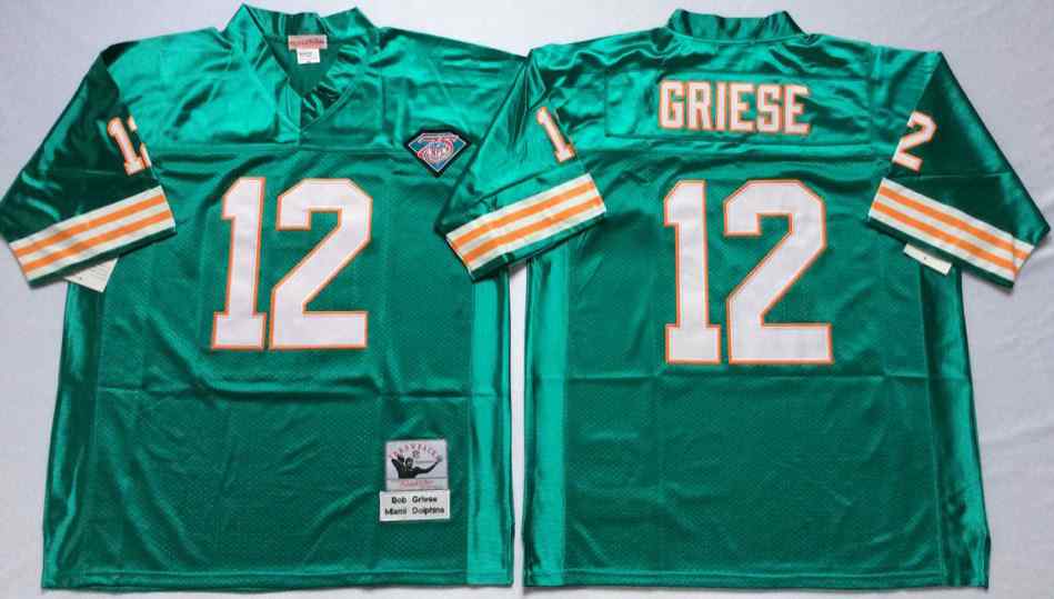 Men's Miami Dolphins #12 Bob Griese Throwback Aqua Jersey