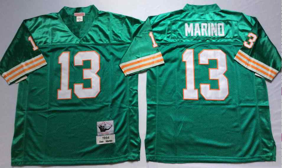 Men's Miami Dolphins #13 Dan Marino 1994 Throwback Aqua Jersey