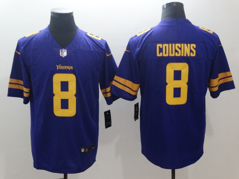 Nike Vikings 8 Kirk Cousins Purple Mens Stitched NFL Limited Rush Jersey