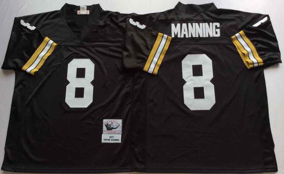 Men's New Orleans Saints #8 Archie Manning 1971 Throwback Black Jersey