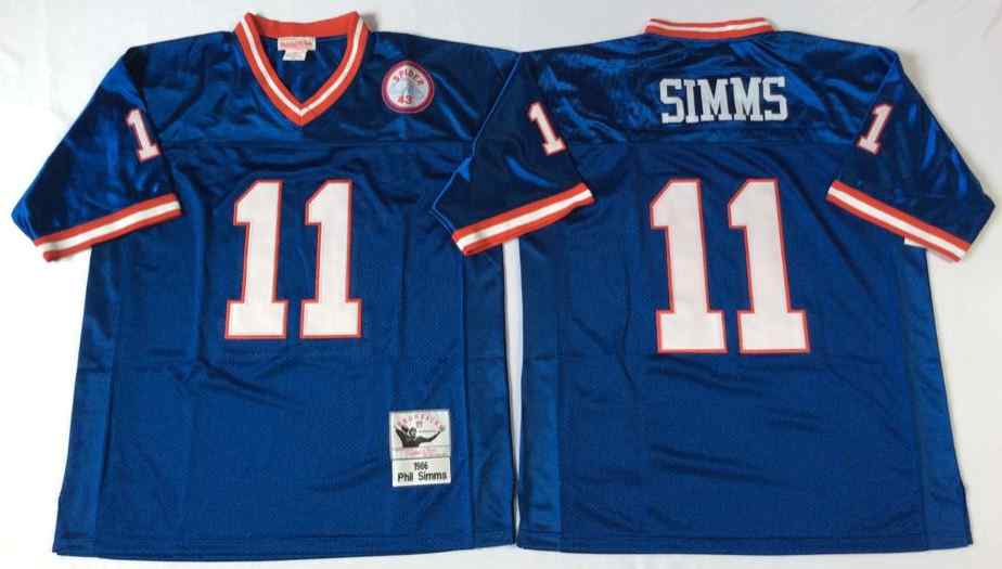 Men's New York Giants #11 Phil Simms 1986 Throwback Blue Jersey