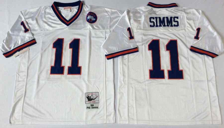 Men's New York Giants #11 Phil Simms 1986 Throwback White Jersey