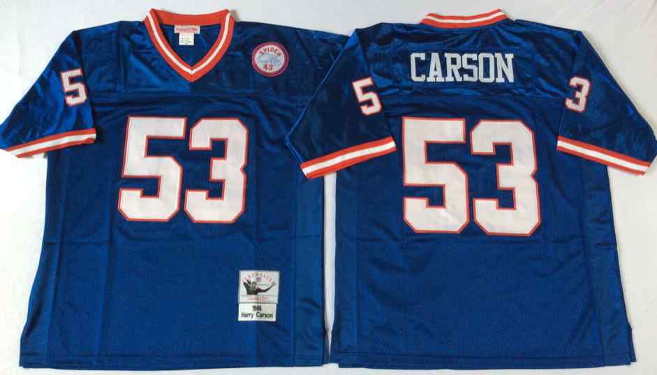 Men's New York Giants #53 Harry Carson 1986 Throwback Blue Jersey