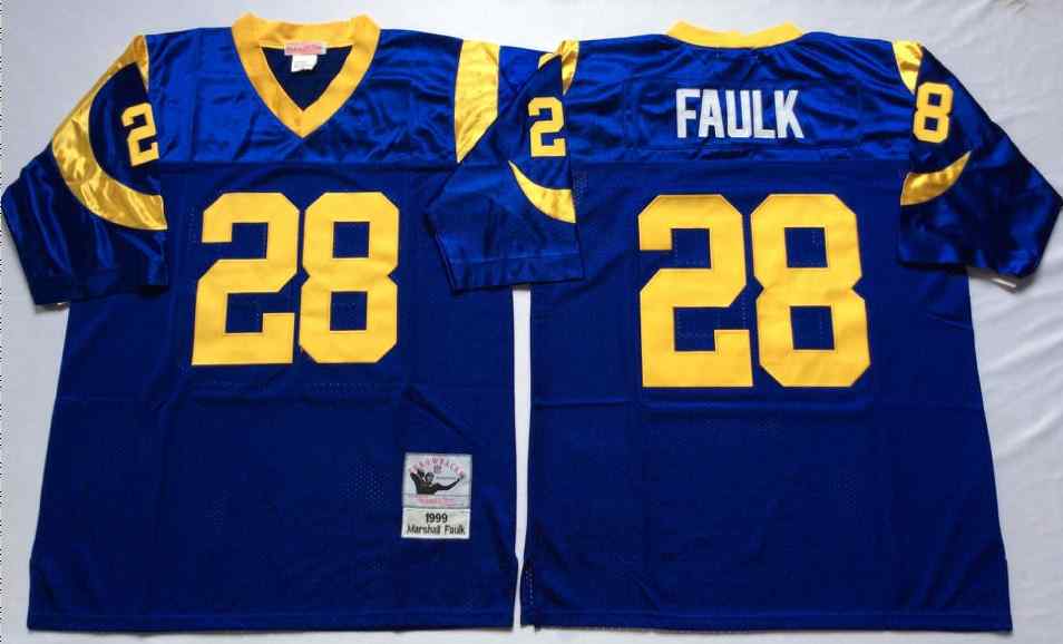 Men's Los Angeles Rams #28 Marshall Faulk Throwback Blue Jersey