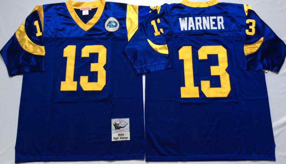 Men's Los Angeles Rams #13 Kurt Warner Throwback Blue Jersey