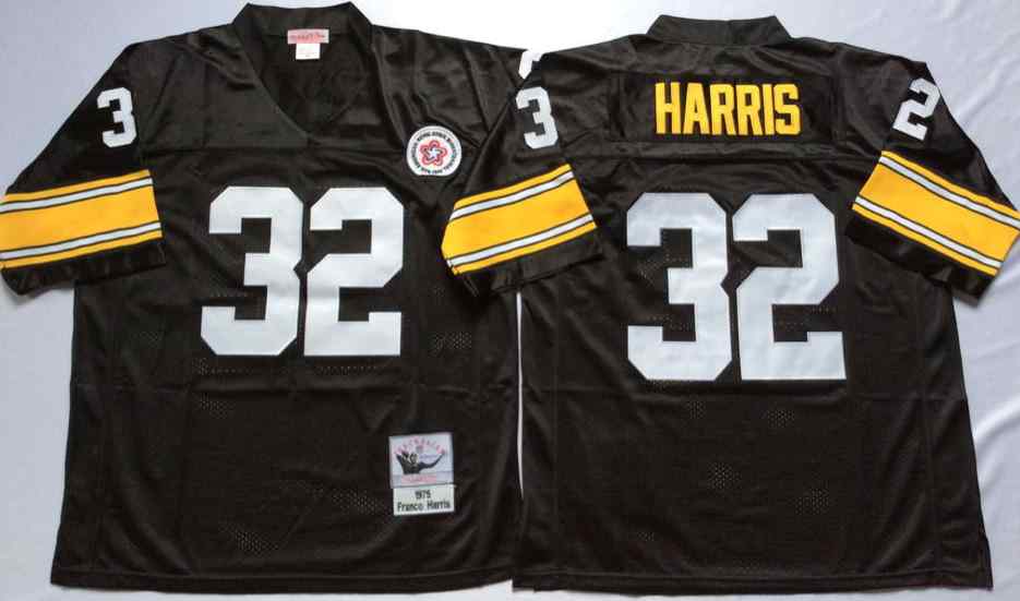 Men's Pittsburgh Steelers #32 Franco Harris 1975 Throwback Black Jersey