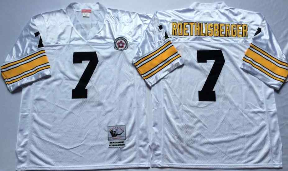 Men's Pittsburgh Steelers #7 Ben Roethlisberger White M&N Throwback Jersey