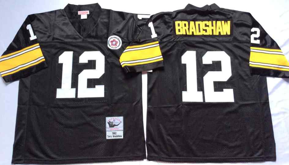 Men's Pittsburgh Steelers #12 Terry Bradshaw 1975 Throwback Black Jersey