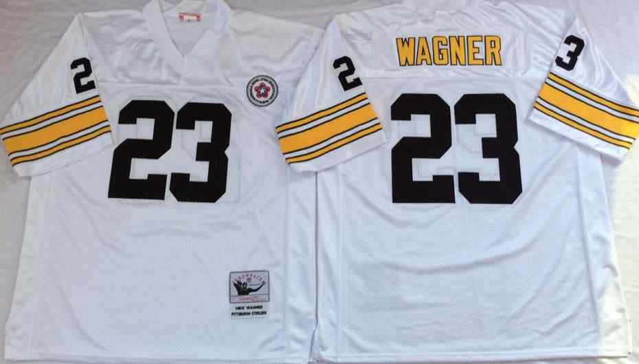 Men's Pittsburgh Steelers #23 Mike Wagner 1975 Throwback White Jersey
