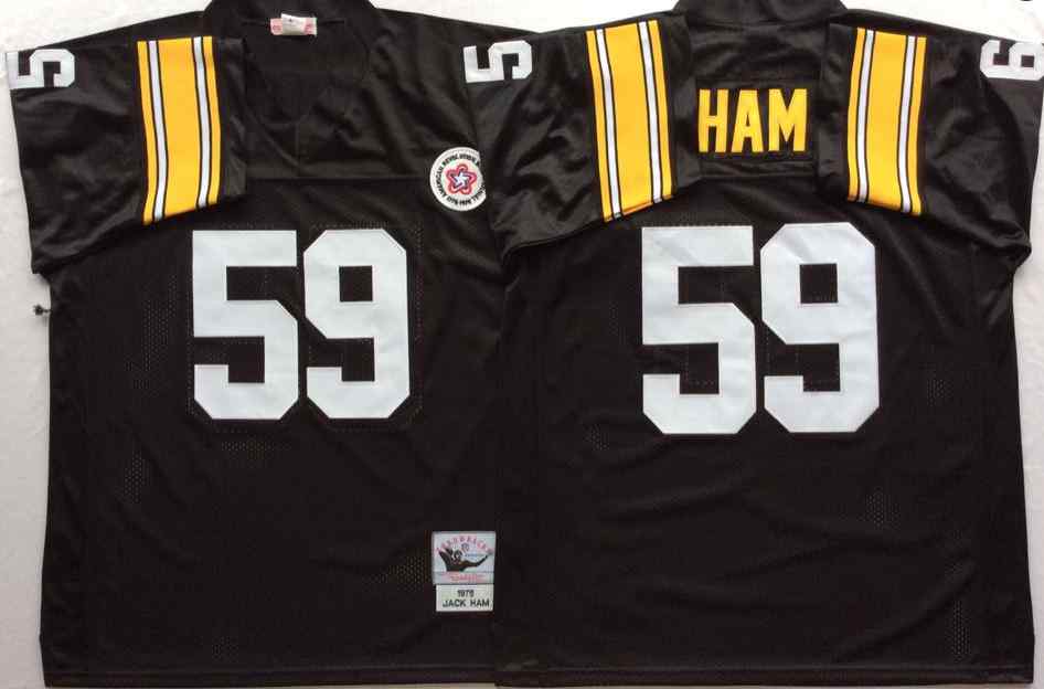 Men's Pittsburgh Steelers #59 JACK HAM Black M&N Throwback Jersey