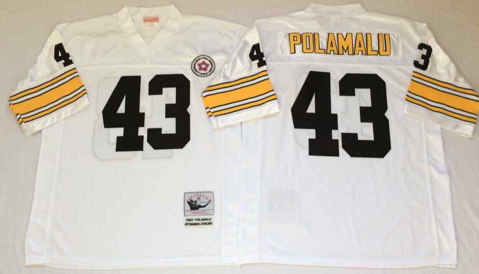 Men's Pittsburgh Steelers #43 Troy Polamalu Throwback White Jersey