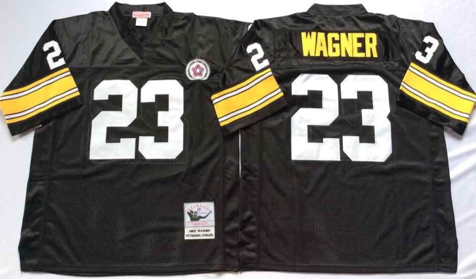 Men's Pittsburgh Steelers #23 Mike Wagner 1975 Throwback Black Jersey