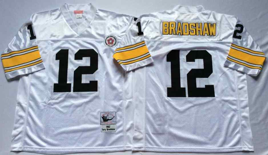 Men's Pittsburgh Steelers #12 Terry Bradshaw 1975 Throwback White Jersey