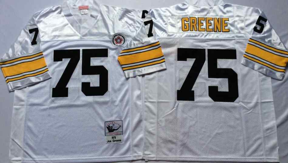Men's Pittsburgh Steelers #75 Joe Greene 1975 Throwback White Jersey