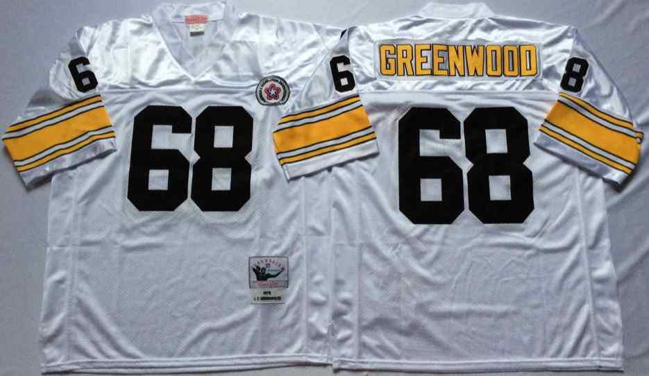 Men's Pittsburgh Steelers #68 L.C. Greenwood 1975 Throwback White Jersey