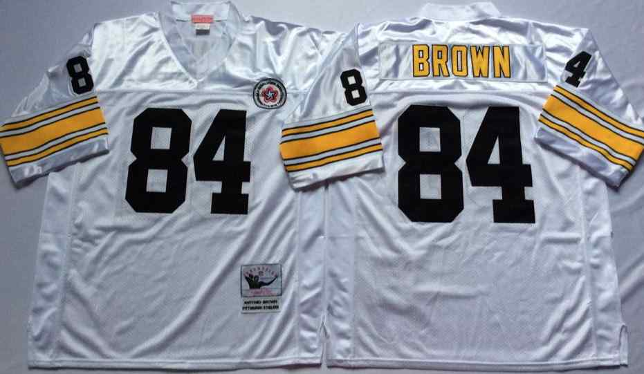 Men's Pittsburgh Steelers #84 Antonio Brown White M&N Throwback Jersey
