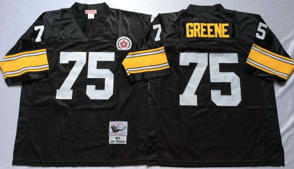 Men's Pittsburgh Steelers #75 Joe Greene 1975 Throwback Black Jersey