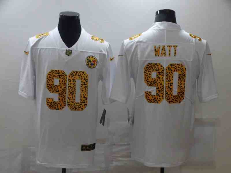 Men's Pittsburgh Steelers 90 T.J. Watt White NFL 2020 Leopard Print Fashion Limited Stitched Jersey