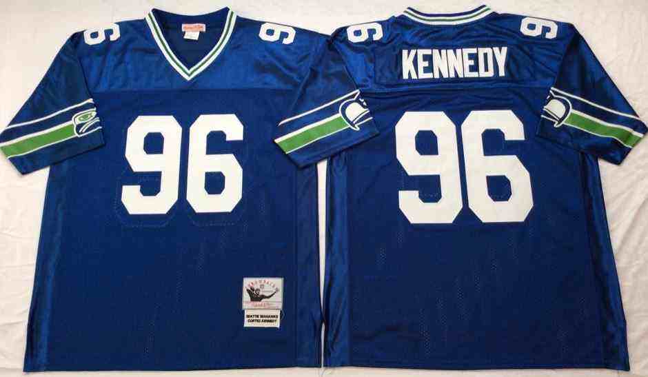 Men's Seattle Seahawks #96 Cortez Kennedy Throwback Blue Jersey