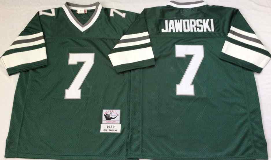 Men's Philadelphia Eagles #7 Ron Jaworski 1980 Throwback Green Jersey