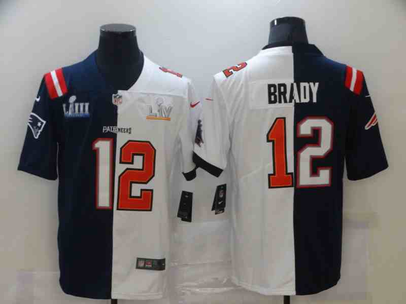 Men's Tampa Bay Buccaneers 12 Tom Brady Navy Blue White Super Bowl Patch Two Tone Vapor Untouchable Stitched NFL Nike Limited Jersey