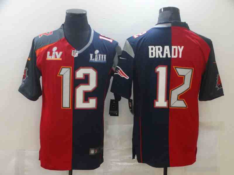 Men's Tampa Bay Buccaneers 12 Tom Brady Red Navy Blue Super Bowl Patch Two Tone Vapor Untouchable Stitched NFL Nike Limited Jersey