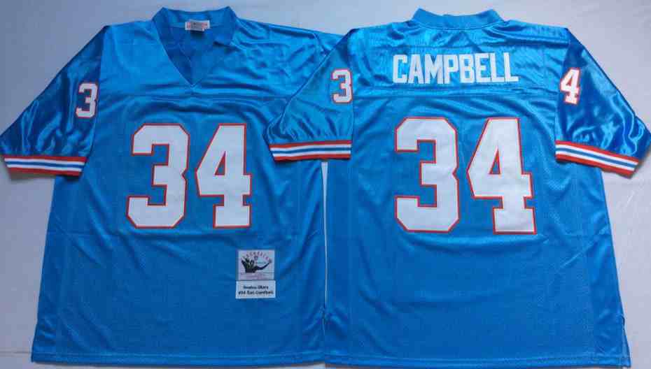 Men's Houston Oilers #34 Earl Campbell Light Blue Throwback Jersey