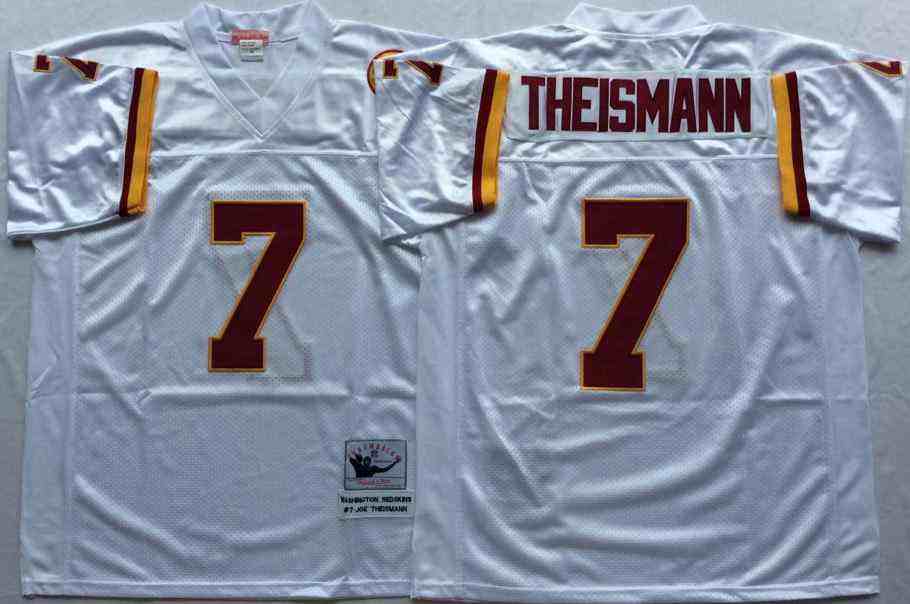 Men's Washington Redskins #7 Joe Theismann Throwback White Jersey