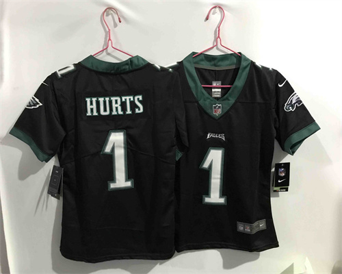 Women Philadelphia Eagles 1 Jalen Hurts Black Vapor Untouchable Limited Stitched Jersey
