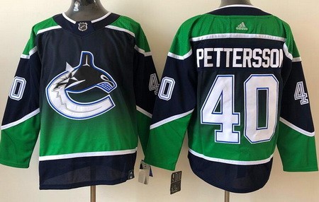 Men's Vancouver Canucks #40 Elias Pettersson Navy Green 2021 Reverse Retro Authentic Jersey