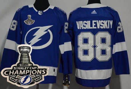 Men's Tampa Bay Lightning #88 Andrei Vasilevskiy Blue 2021 Stanley Cup Champions Authentic Jersey