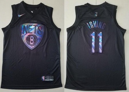 Men's Brooklyn Nets #11 Kyrie Irving Black Iridescent Holographic Icon Swingman Jersey