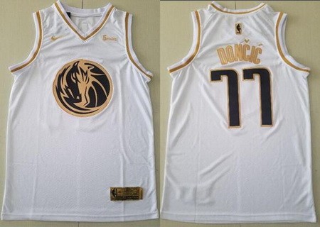 Men's Dallas Mavericks #77 Luka Doncic White Gold Icon Sponsor Swingman Jersey