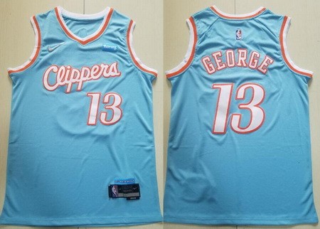 Men's Los Angeles Clippers #13 Paul George Blue City Diamond 75th Icon Swingman Jersey
