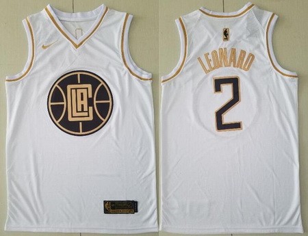 Men's Los Angeles Clippers #2 Kawhi Leonard White Gold Icon Swingman Jersey