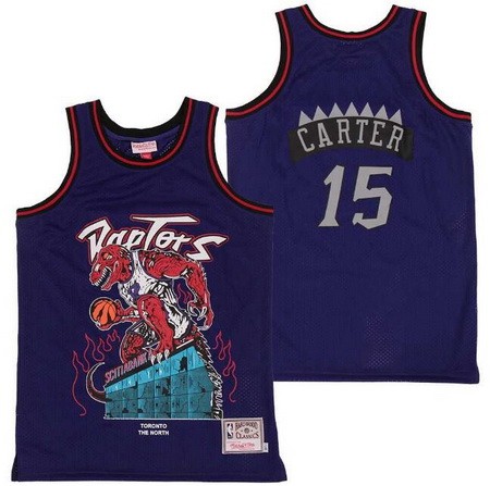 Men's Toronto Raptors #15 Vince Carter Purple Skull Hollywood Classic Offset Printing Jersey