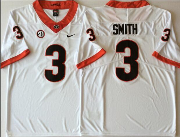Mens NCAA Georgia Bulldogs 3 Smith White College Football Jersey