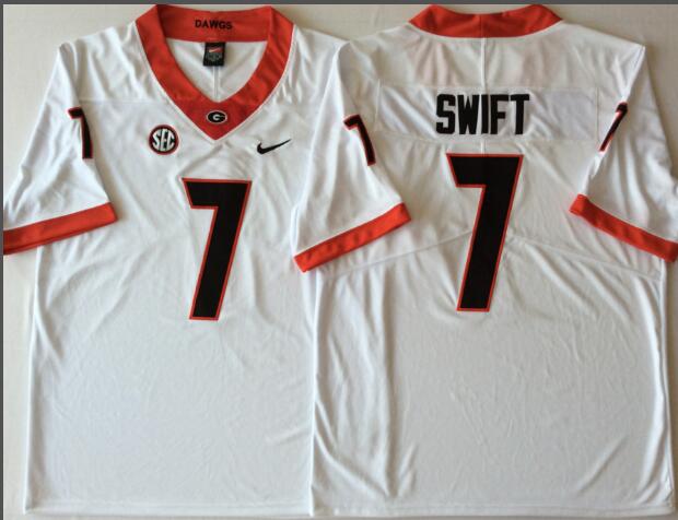 Mens NCAA Georgia Bulldogs 7 Swift White College Football Jersey
