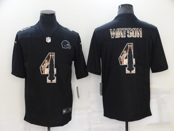Men's Cleveland Browns 4 Deshaun Watson Black Statue of Liberty Limited Stitched Jersey