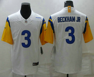 Men's Los Angeles Rams 3 Odell Beckham Jr 2021 White Vapor Untouchable Limited Stitched Football Jersey