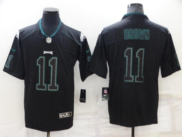 Men's Philadelphia Eagles 11 A. J. Brown Lights Out Black Color Rush Limited Stitched Jersey