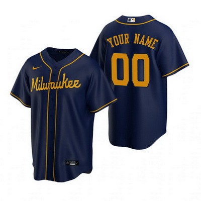 Men's  Women Youth Milwaukee Brewers Customized Navy Alternate 2020 Cool Base Jersey