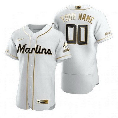 Men's  Women Youth Miami Marlins Customized White Gold 2020 FlexBase Jersey