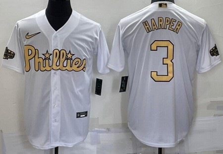 Men's Philadelphia Phillies #3 Bryce Harper White 2022 All Star Cool Base Jersey
